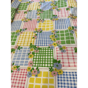Cannon Monticello Twin Flat Colorful Mod Floral Plaid Sheet 70’s No Iron Vintage